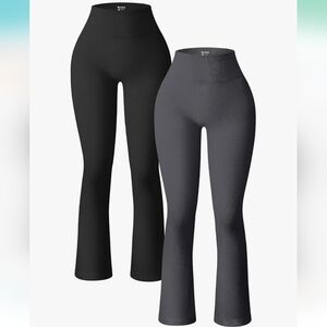 OQQ Women's 2 Piece Yoga Leggings Ribbed Seamless Workout High Waist Cross Over